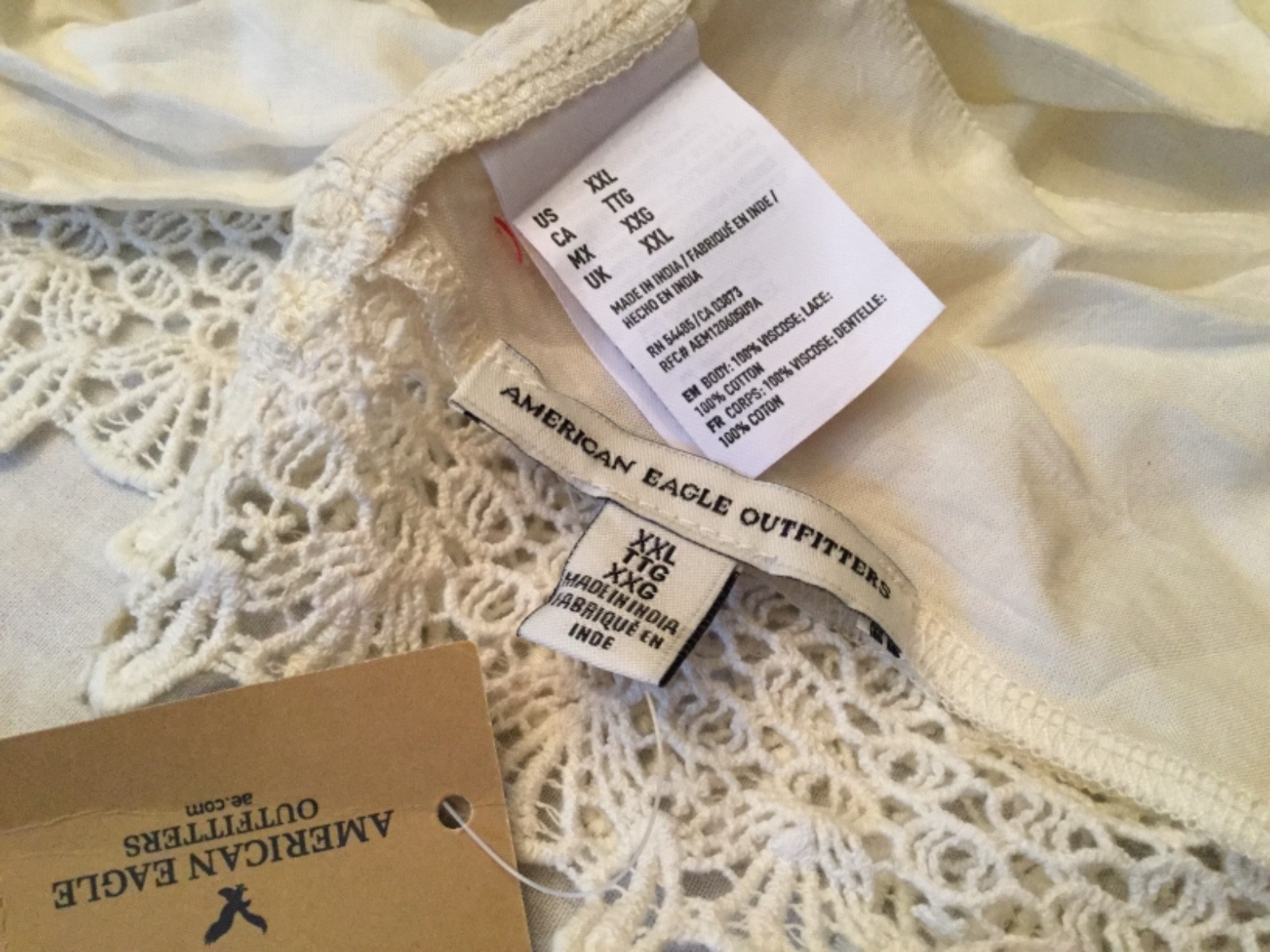 American Eagle CROCHET LACE Tie Back HALTER TOPS BOHO Print or Ivory Solid XXL