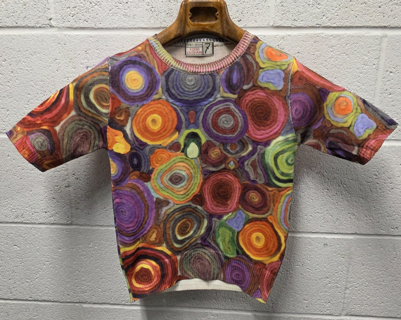 Todd Oldham Times Seven Silk Tshirt Colorful Circles Abstract Art Knit Tee Japan