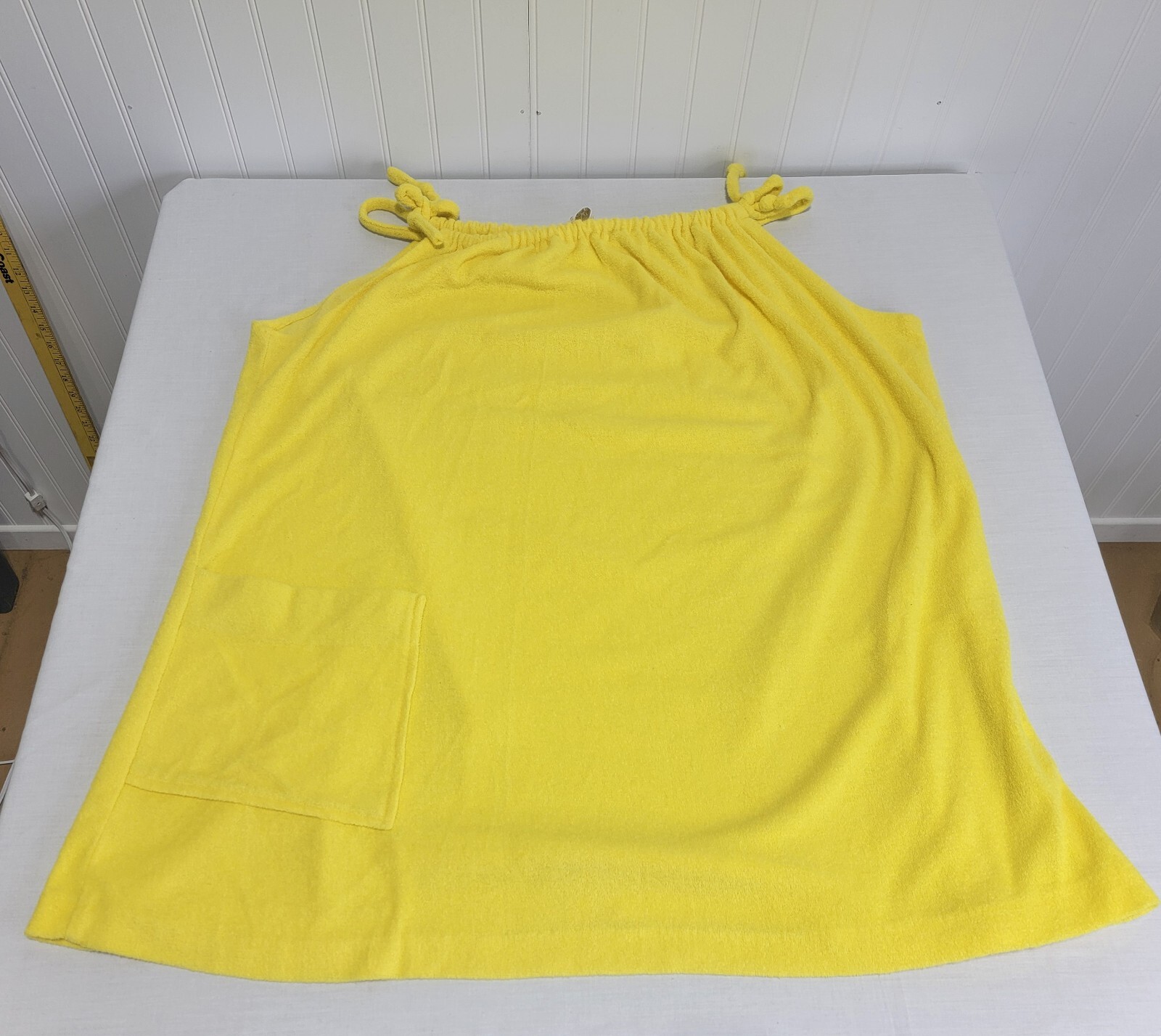 Vtg Lisanne Distinctive Loungewear Yellow Terry Cloth Sun Dress Swimsuit Coverup