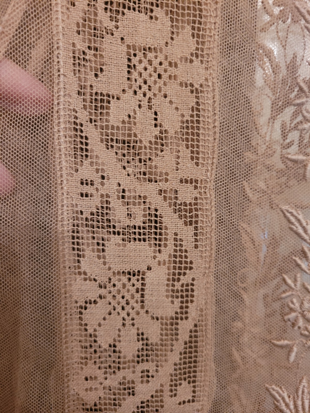 ANTIQUE 1920&rsquo;S BEIGE EMBROIDERED NET LACE DRESS 38 INCH BUST
