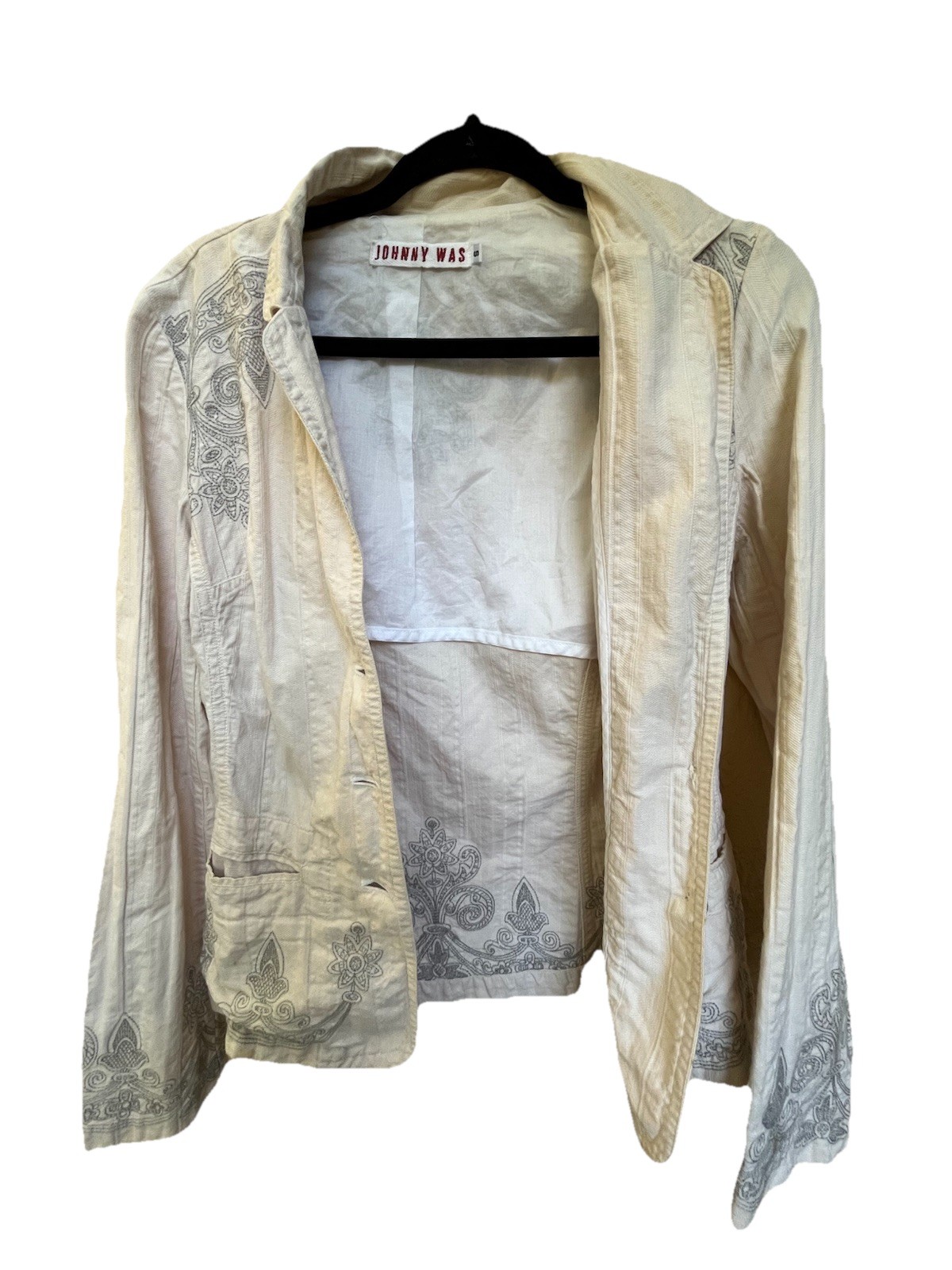 Johnny Was Vintage Cream S Blazer Jacket Grey Design Textured Fabric 3 Button