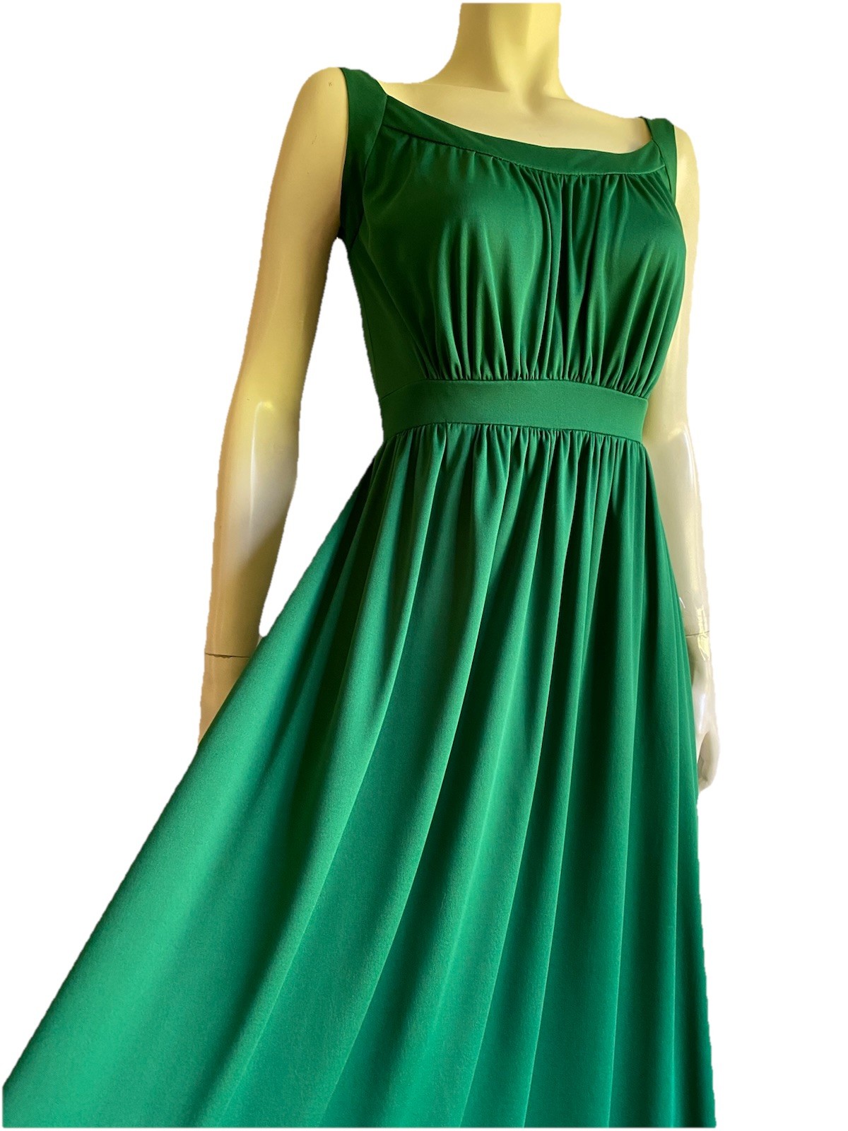 Vintage 70s GREEN Grecian Goddess Dress Maxi Roman Shawl Disco Gown 1970s