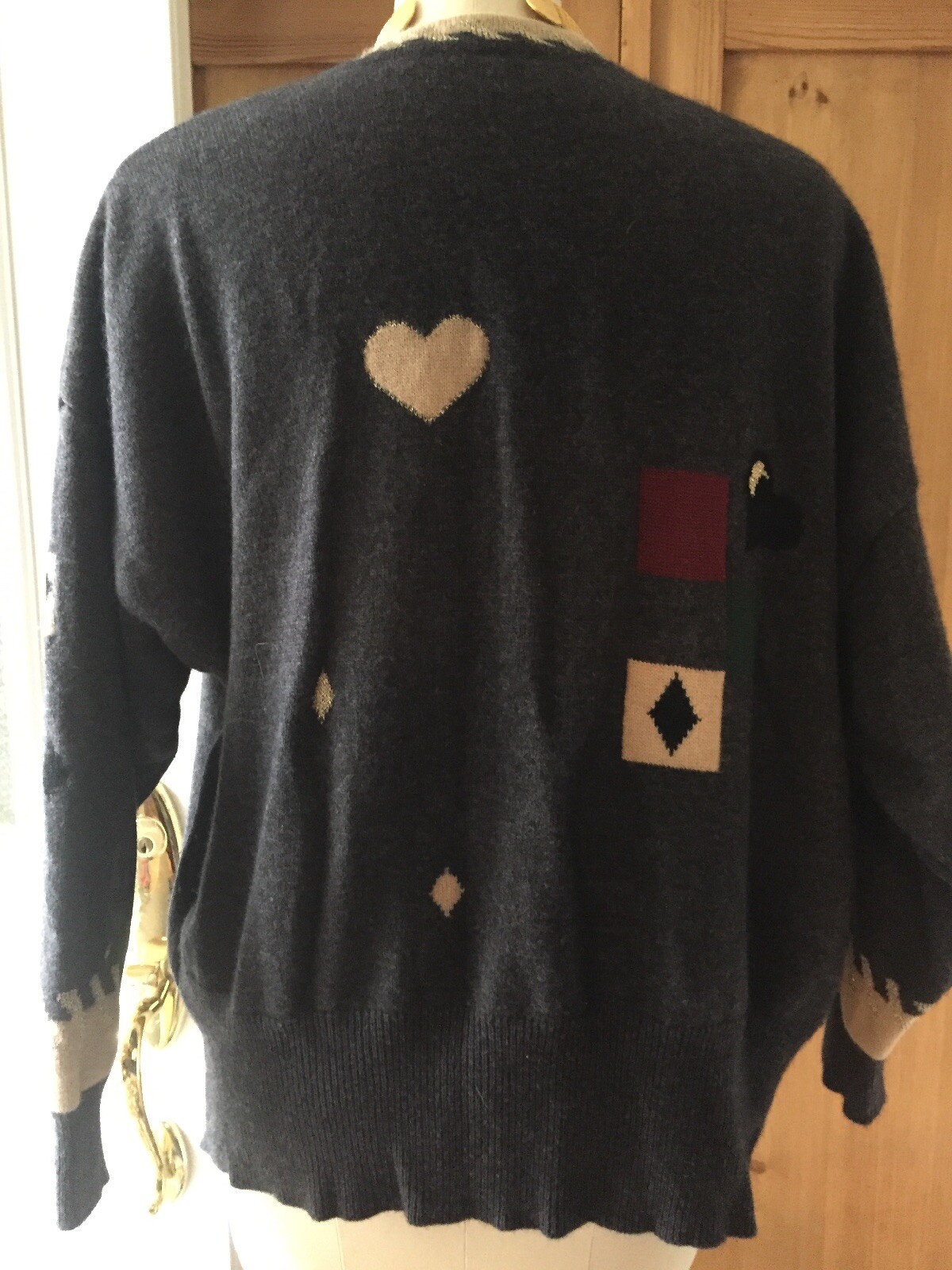 Basler Vintage Cardigan Sweater OOAK Sequin Hearts~Details Galore~ Two Ply L/XL