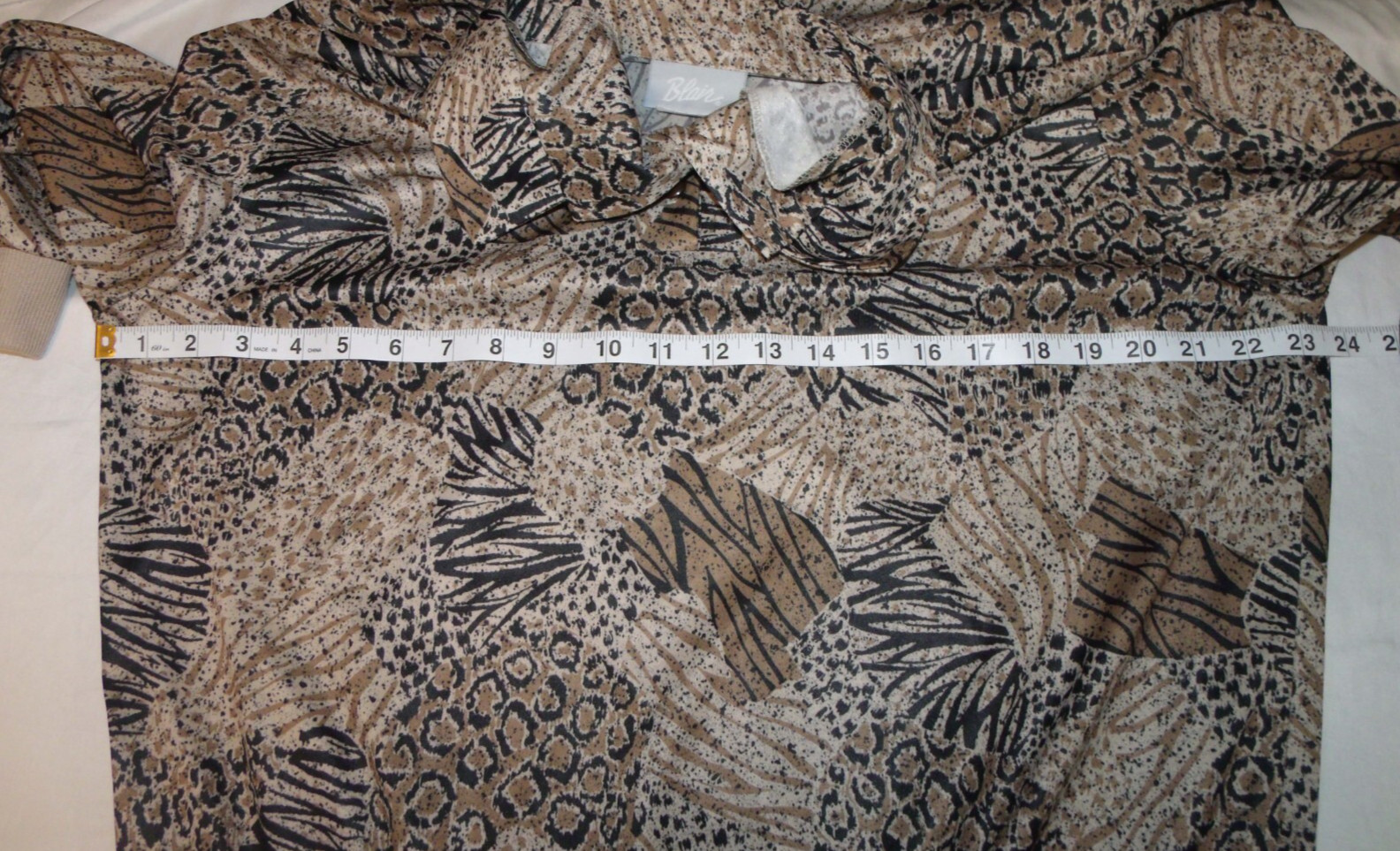 VTG Blair Brown Animal Print Collared 3/4 Slv Pullover Blouse Women Sze L 70s80s