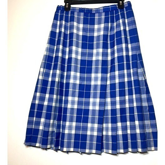 Vintage Pendleton Blue Plaid Pleated Tartan Petite 100% Virgin Wool Skirt Sz 12