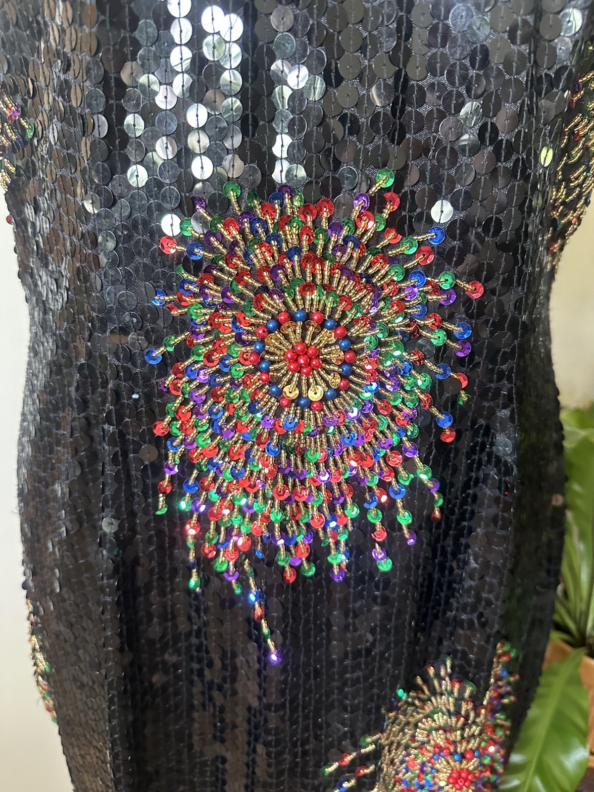 Vintage 80’s Fireworks Sequin & Beaded Keyhole Dress