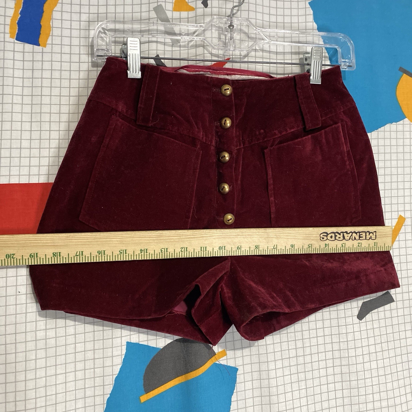 Vintage 60s 70s Velvet Shorts High Waist 25 Gold Buttons Disco Rockabilly Pin Up