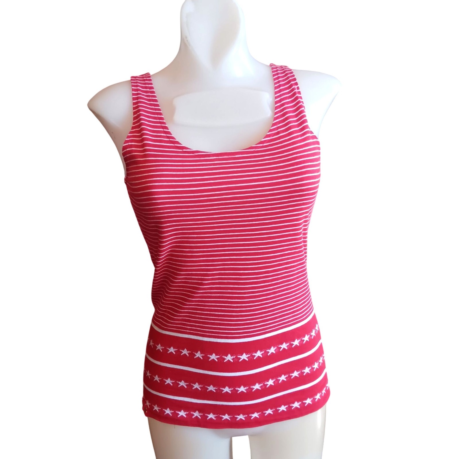 True Vintage Tank Top Small 1970s Red Star Print by Bobbie Brooks Shirt Hippy