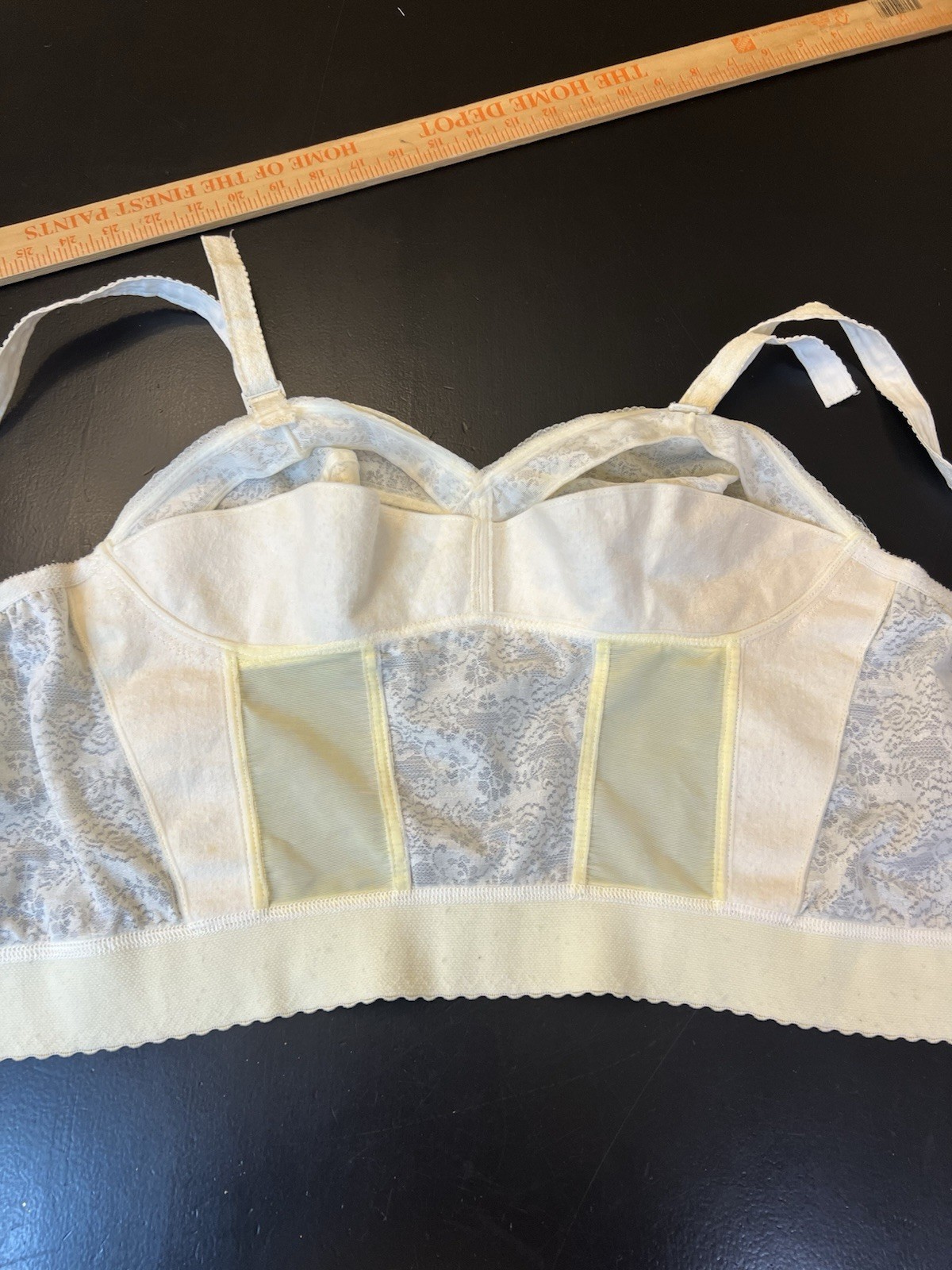 Vintage Faynor Bra Norvell 70s? Cream Lace Corset Bra 38DD Boudoir Lingerie
