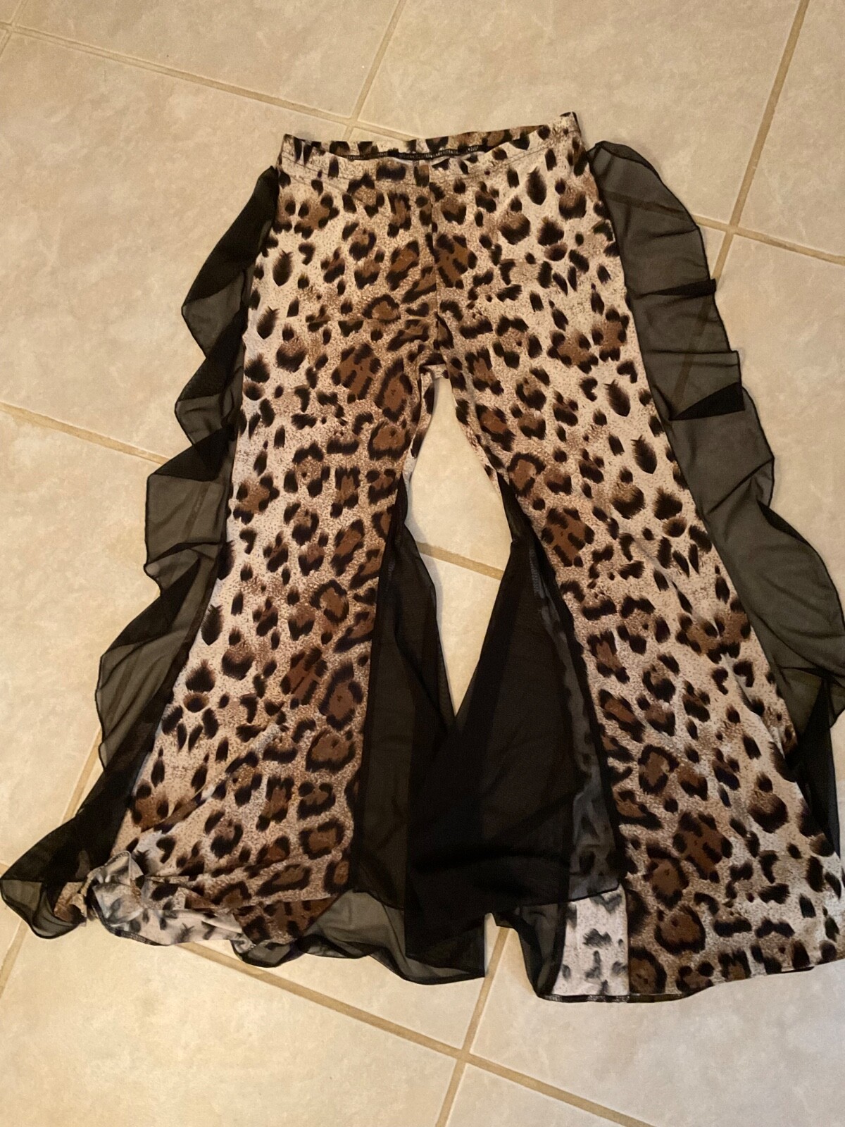 Leopard Print Sheer Side Flared Button Colorful Hippie 60s &rsquo;70s size S/M