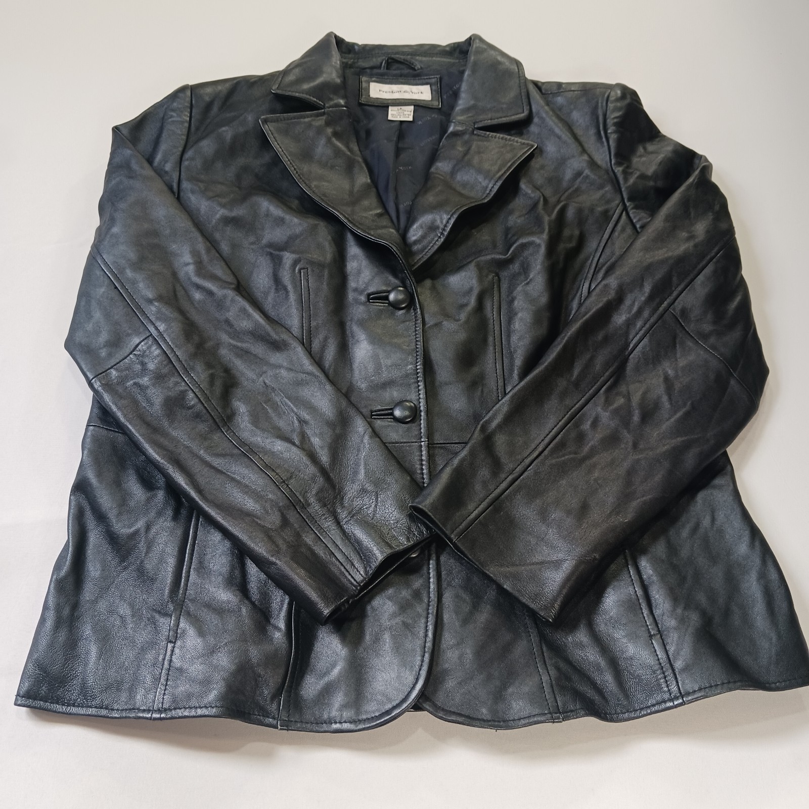 Preston & York Women&rsquo;s Black Genuine Lamb Skin Leather Buttons Jacket Size Large