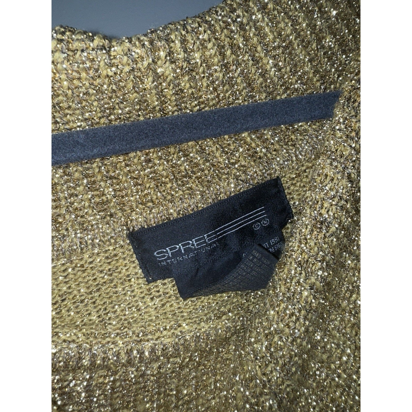 Spree VTG 80s 90s Gold Sequin Off Shoulder Oversized Sweater MD Glam Rock Party