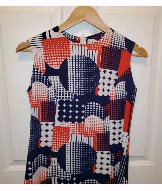Vtg 70&rsquo;S Mod Geometric McM Twinset Long Sleeve Polyester Retro Red White Blue