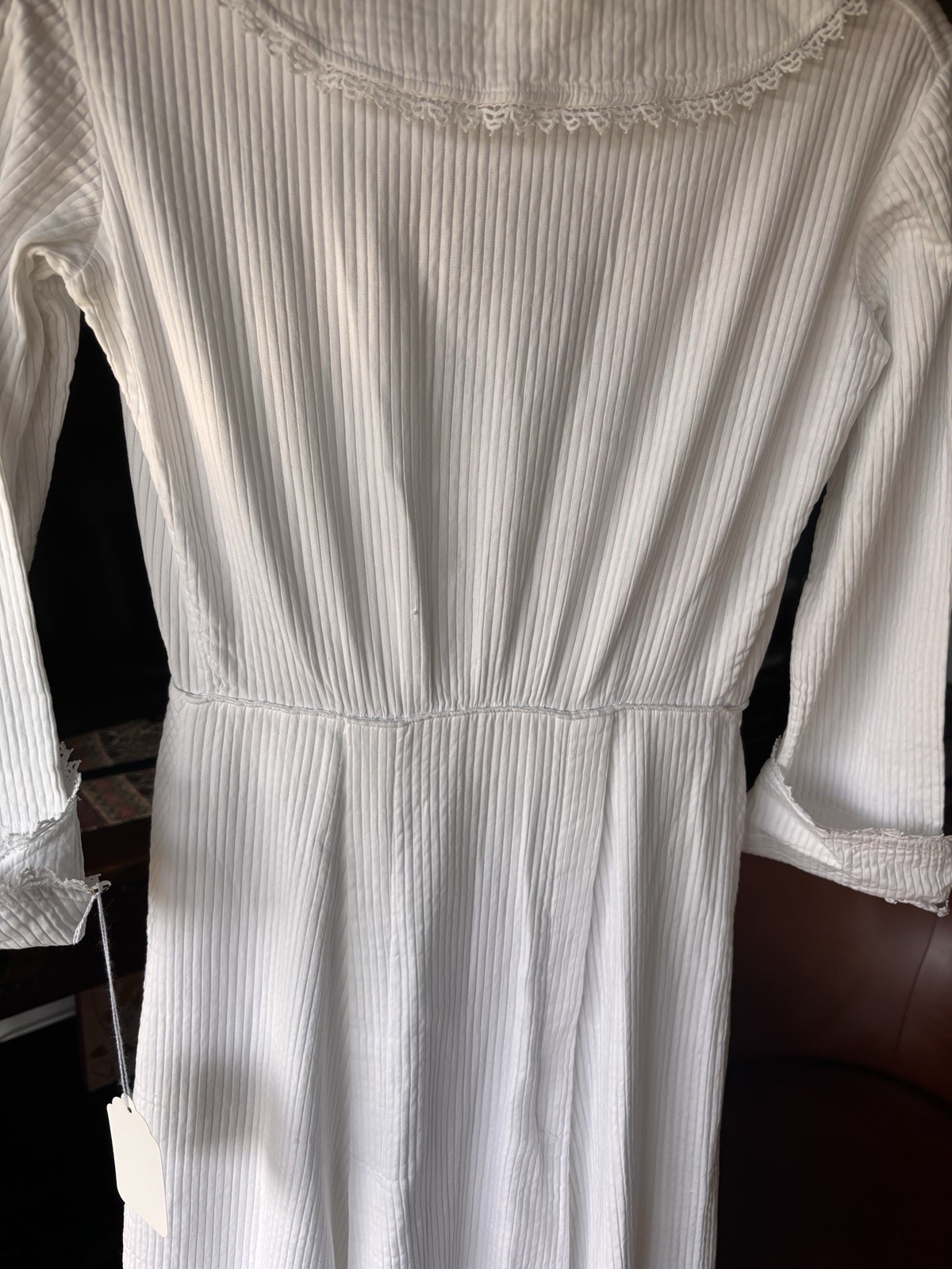 Antique Edwardian Early 1900s White Cotton Dressing Gown Robe Sz S Empire Waist