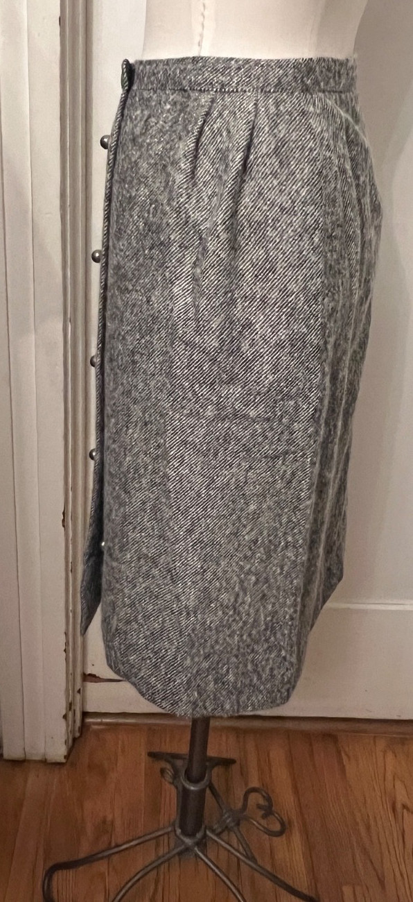 Vintage Ruth Matthews Design Tweed Wool Skirt Suit Black Brown Tan Grey Size 10