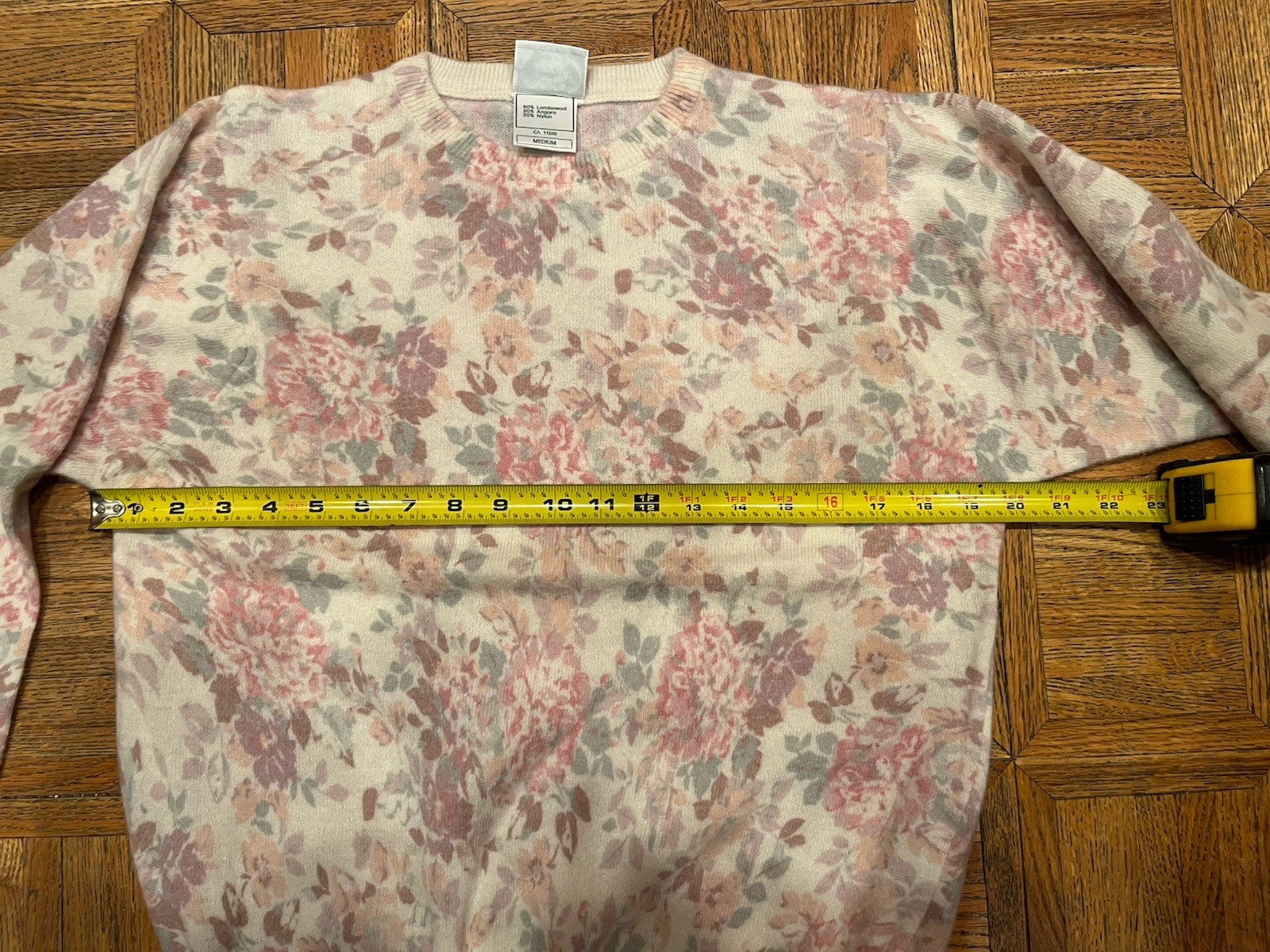 Laura Ashley M Lambs Wool Blend Hydrangea Spring Floral Sweater Italy Romantic