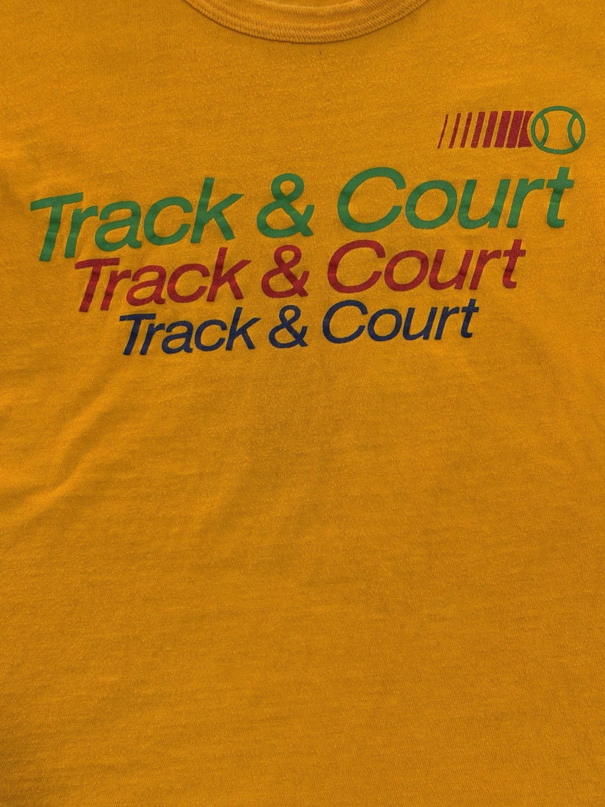 Vintage 80s 90s Track & Court Single Stitch Graphic T Shirt Yellow Sports Medium