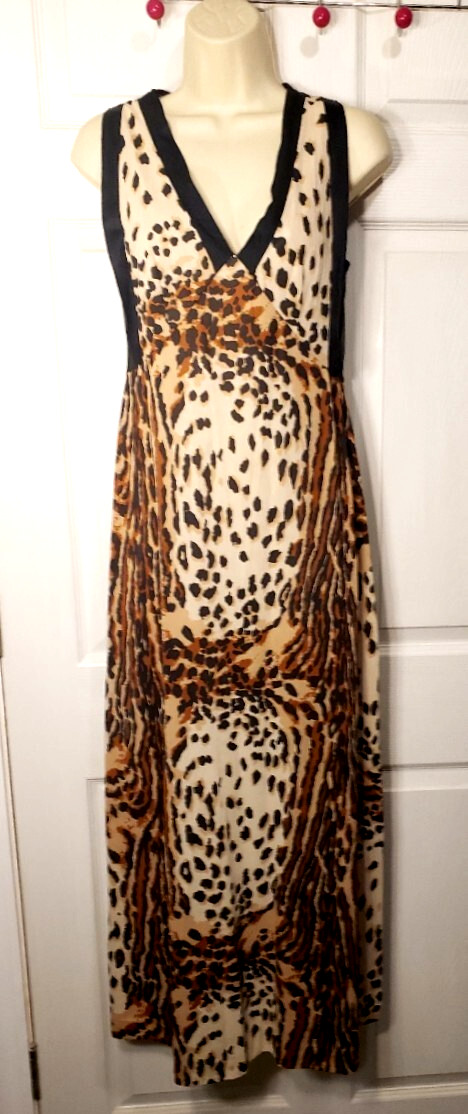 Vintage Leopard Print Maxi Nightgown 90s Nylon Lounge Lingerie Womens S