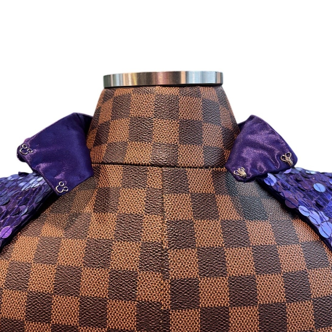 Vtg 90s Purple Sequin Open Back Mock Neck Cocktail Dress Size 10 Disco Glam Luxe