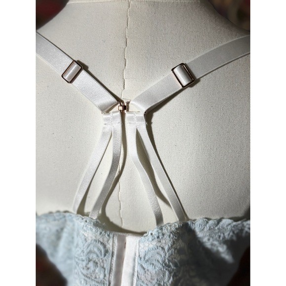Lace Bralette Bustier Crop Top, Light Blue Floral, Adjustable Straps, Size 40DD