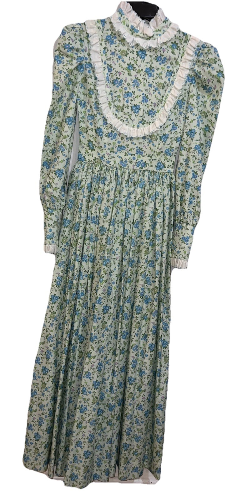 VTG 70s Prairie Cottage Core Renaissance Handmade Cotton Dress XS Floral Maxi