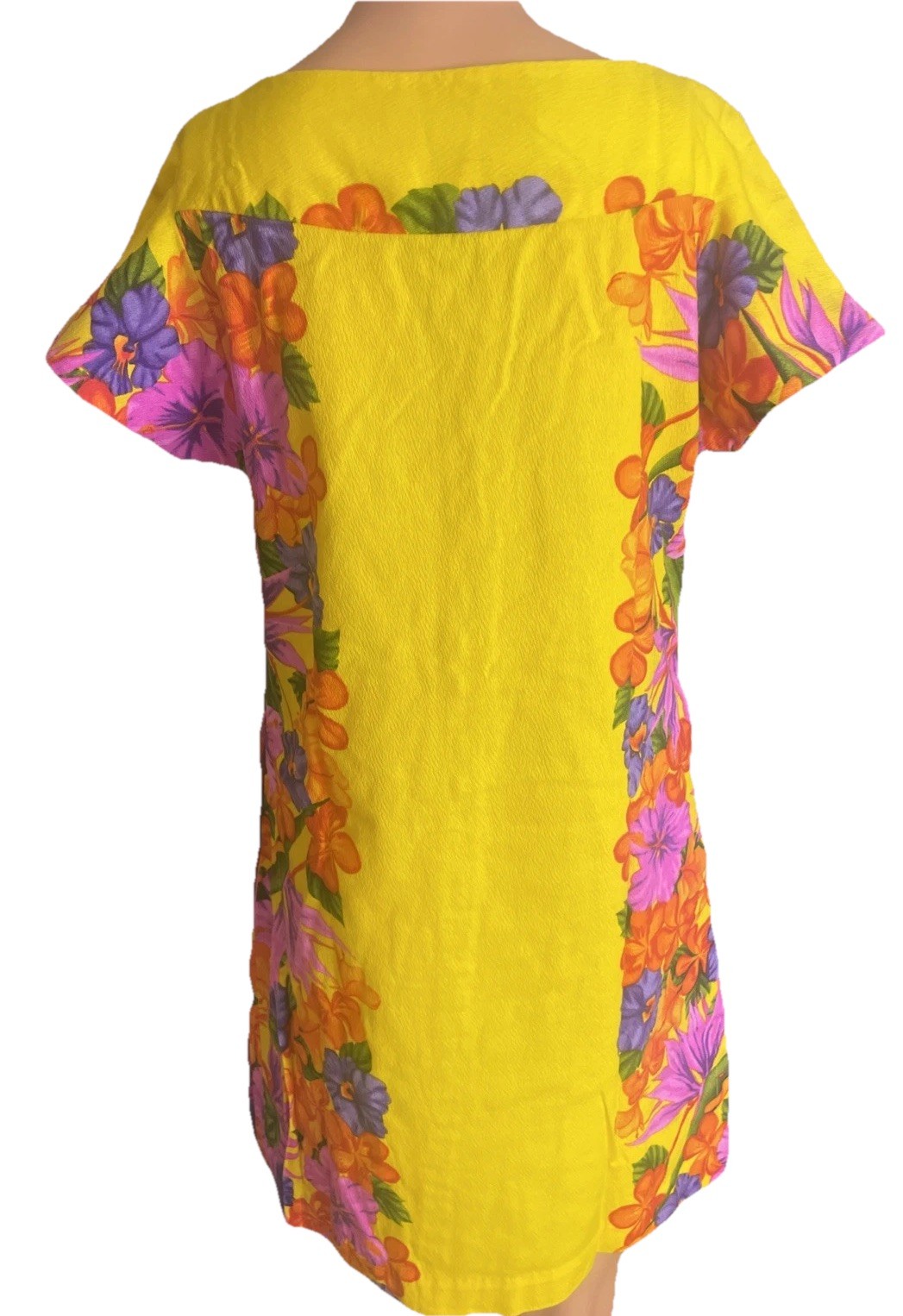 Vintage 1960’s Hawaiian Togs Honeymoon Mini Dress Bright Yellow Floral Size XS
