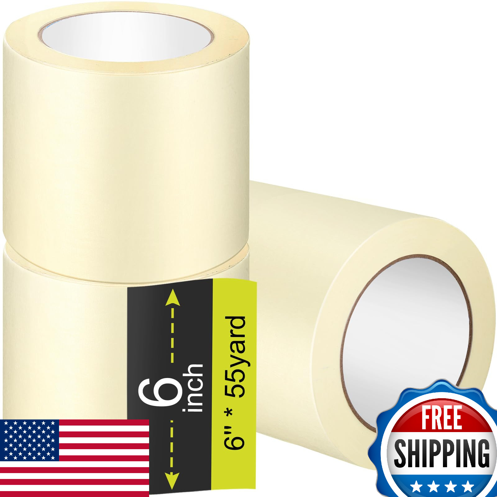 Fainne 6 Inch x 55 Yards Masking Tape 3 Rolls General Purpose Painting Home