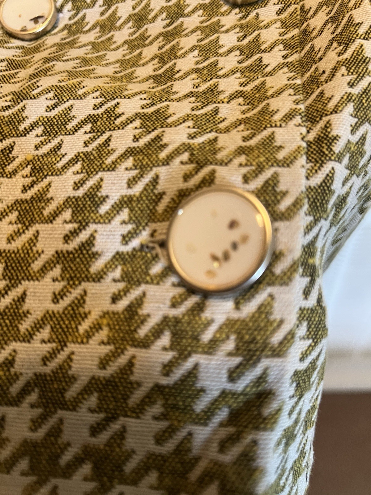 1960’s -70’s Green/Ivory Houndstooth Cropped Button Top NWT Size Large