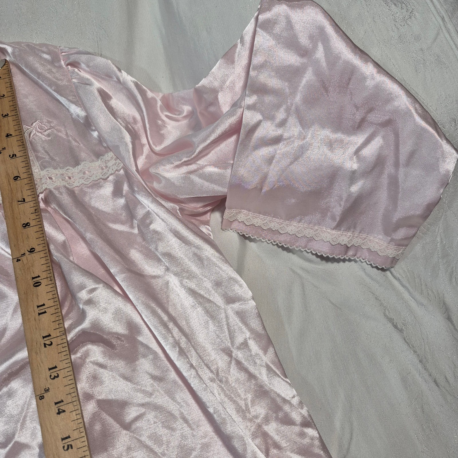 VTG Heavenly Bodies Miss Elaine Pink Satin Nightgown Lace Trim Cottagecor 2XL
