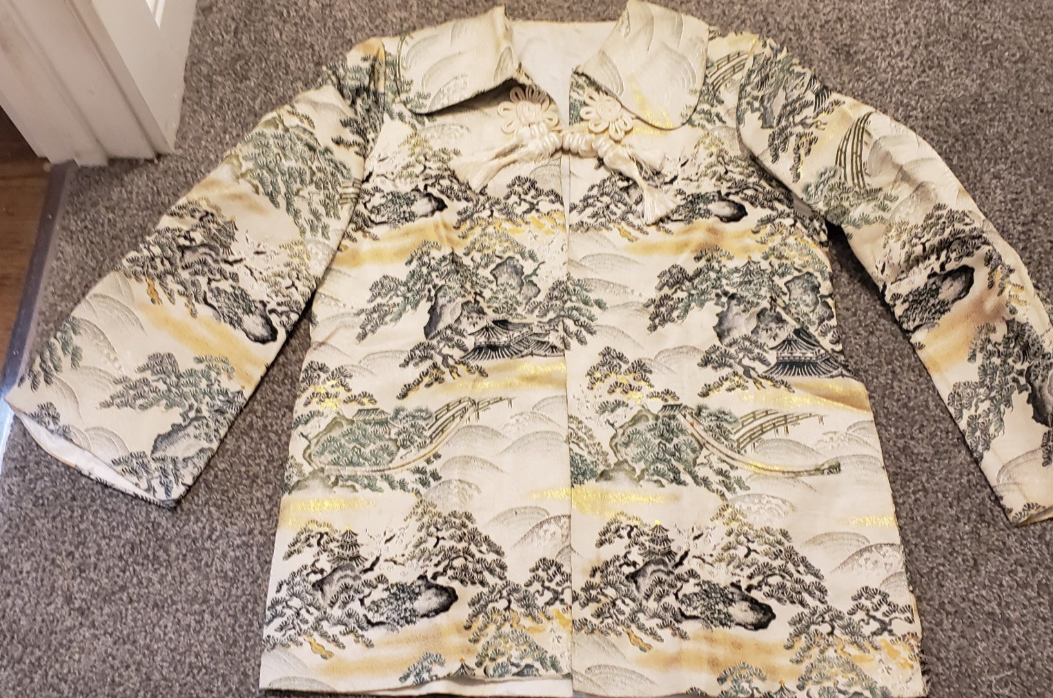 Asian Style Short Jacket Mid Century Modern Brocade READ 38×28 in