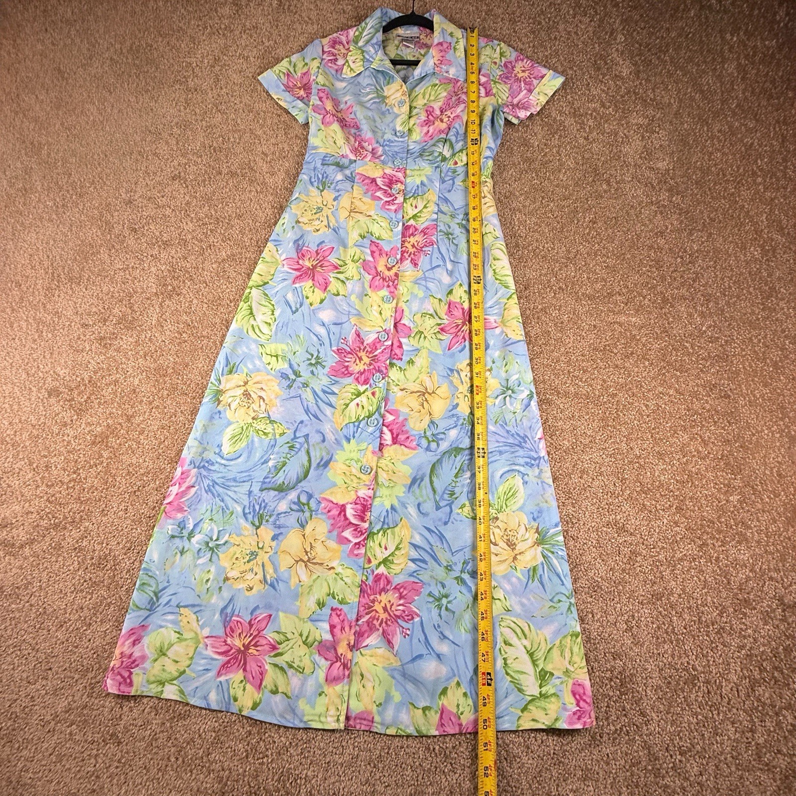 Vintage Joni Blair Blue Floral Button Up Dress Size 9/10