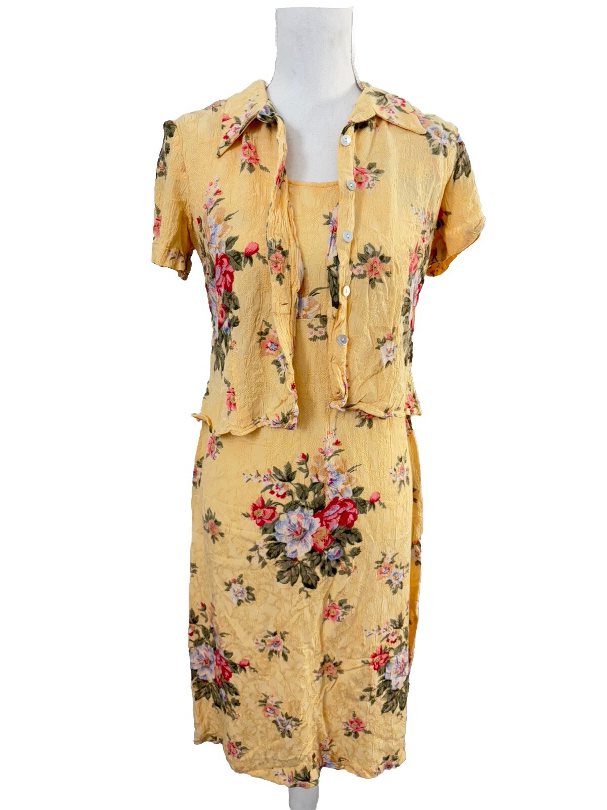 K Petite Vintage 90s Yellow Flower Sundress Jacket 2 Piece Size 8P