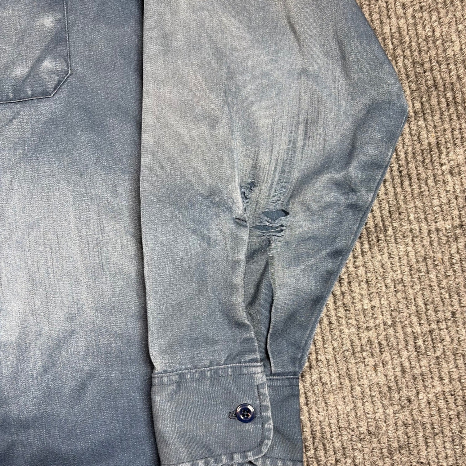 Vintage Roebucks Shirt Womens M Blue Work Faded Distressed Long Sleeve Button
