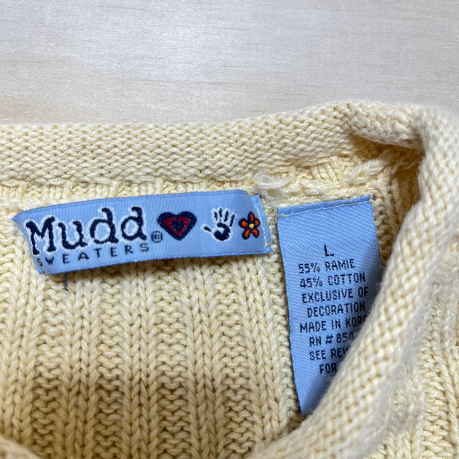 Vintage Mudd Ribbed Knit Sweater Womens Large Yellow Ramie Cotton Y2K Pullover