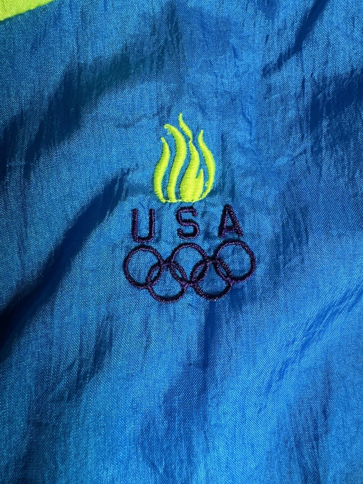 Vintage USA Olympics Neon Windbreaker Colorblock JC Penney Sz L Track Jacket