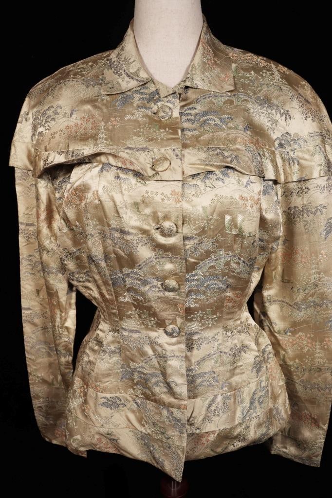 Vintage 1940&rsquo;s French Chinese Golden Silk Brocade Fitted Jacket Medium Exc Cond