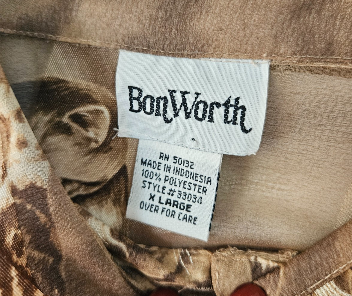 Vintage Bonworth Shear Polyester Cat Print Long Sleeve Button Down sz XL