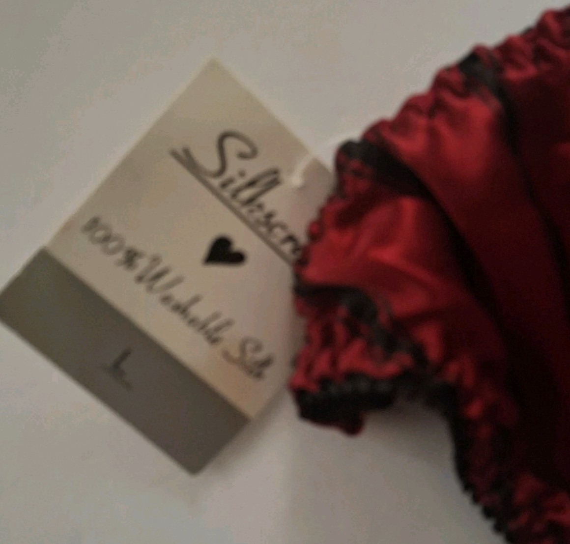 Vintage 90s Silkscreen 100% Silk Panty String Bikini Large Red Black Striped