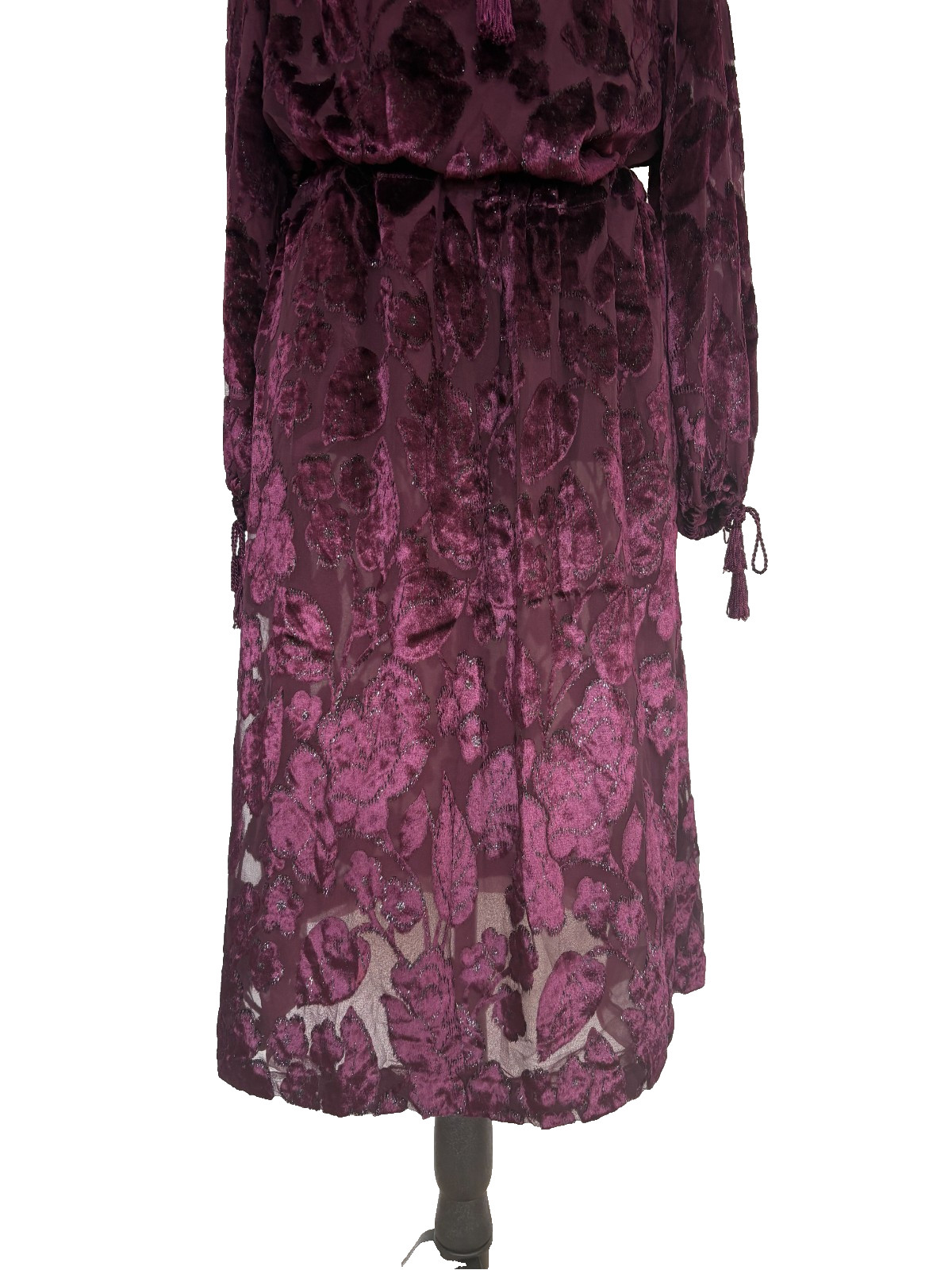 VTG 1977 Oscar de la Renta Burgundy Devoré Tassel Blouse & Skirt Set