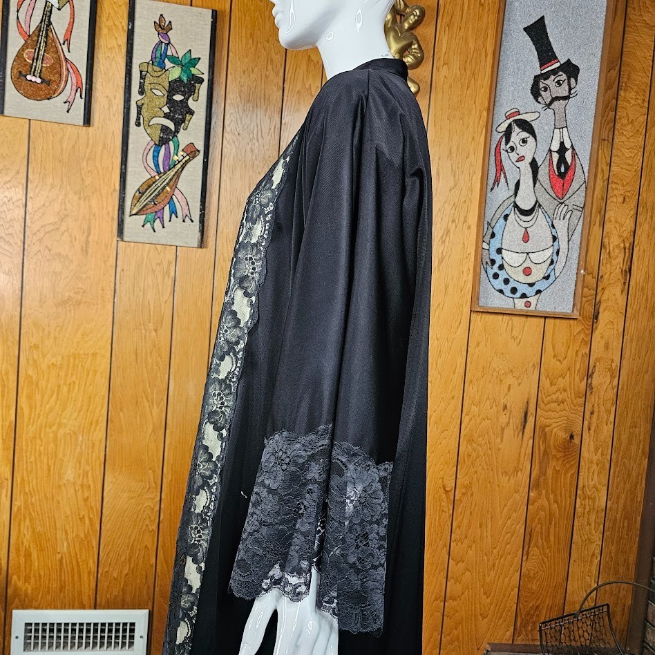 Vtg 60s Gothic Illusion Lace Romantic Peignoir Nightgown Robe Hostess Gown OS