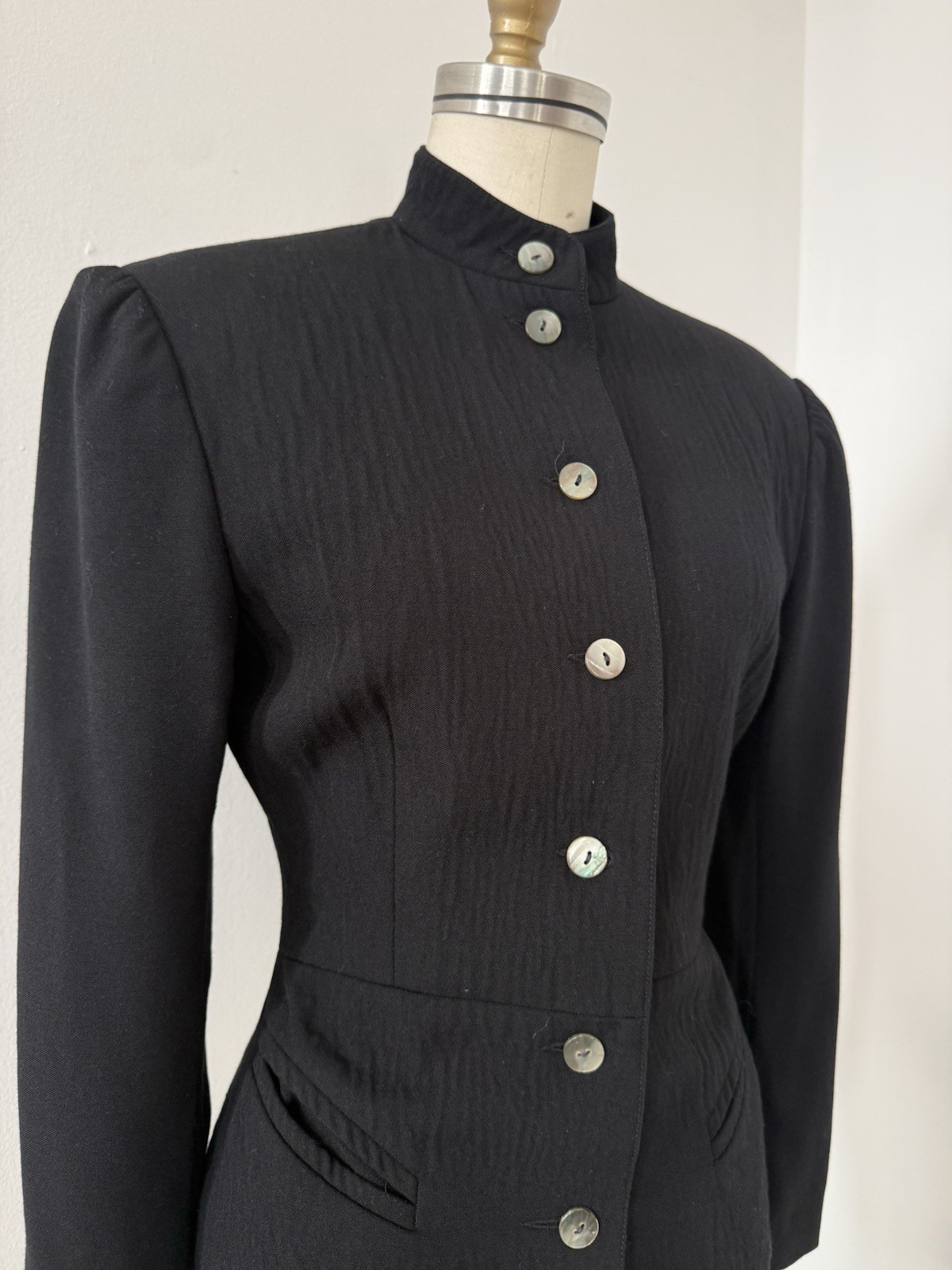 80s Avant Garde Paris Designer Premonville Dewavrin Fitted Wool Tailcoat Jacket