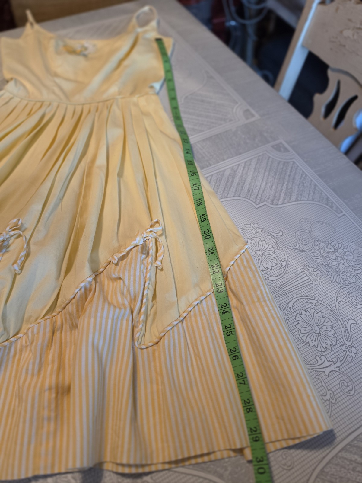 1950&rsquo;s Vintage Yellow White Striped Zip Cotton Fit & Flare Sundress XS