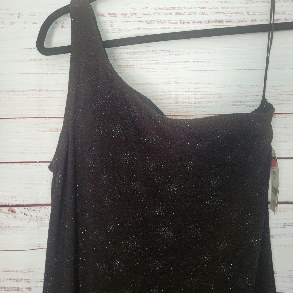 Y2K Black Sparkly One Shoulder Formal Column Dress 14 Sears Tags New Old Stock