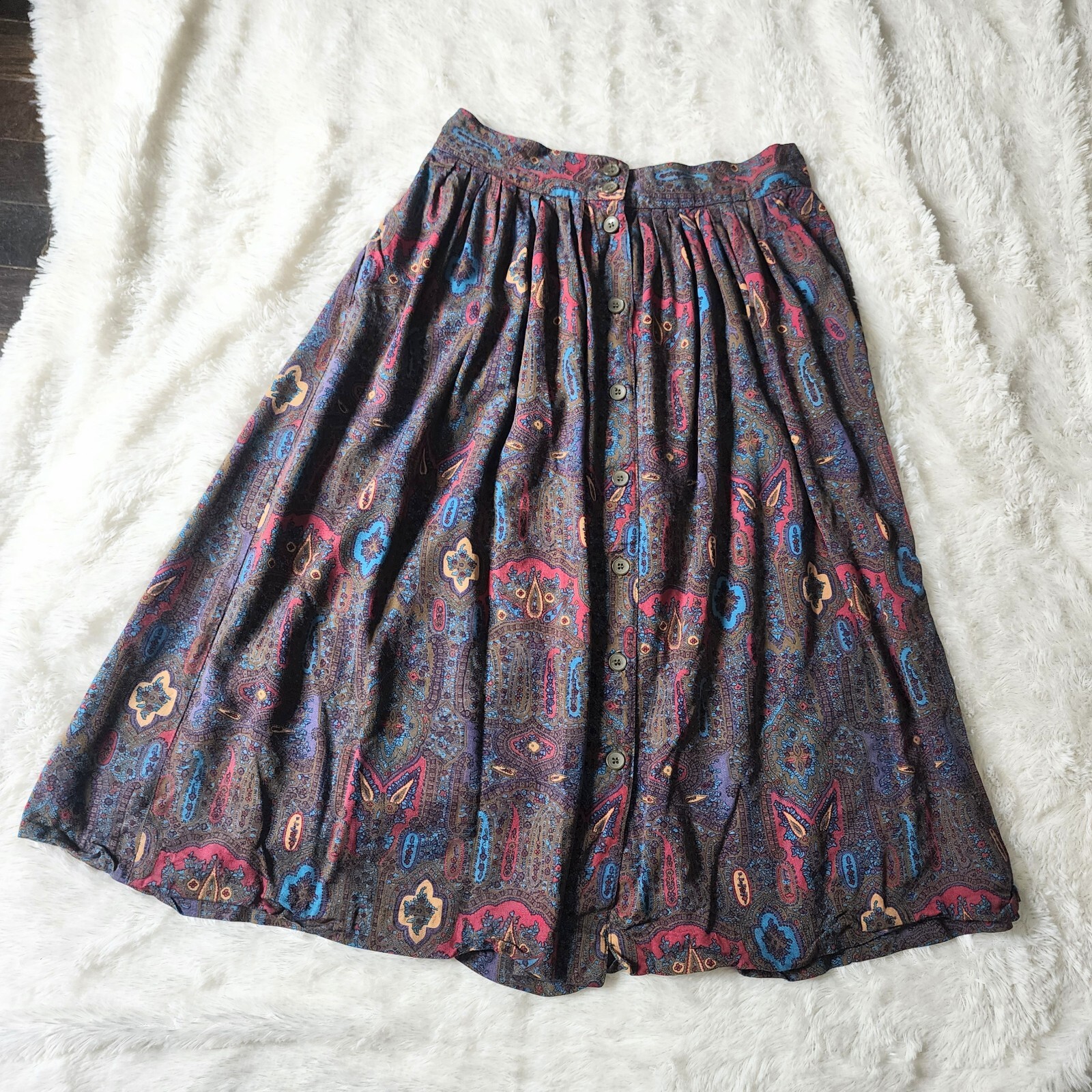 giorgio sant angelo designer vintage buttons colorful patterned midi skirt 14