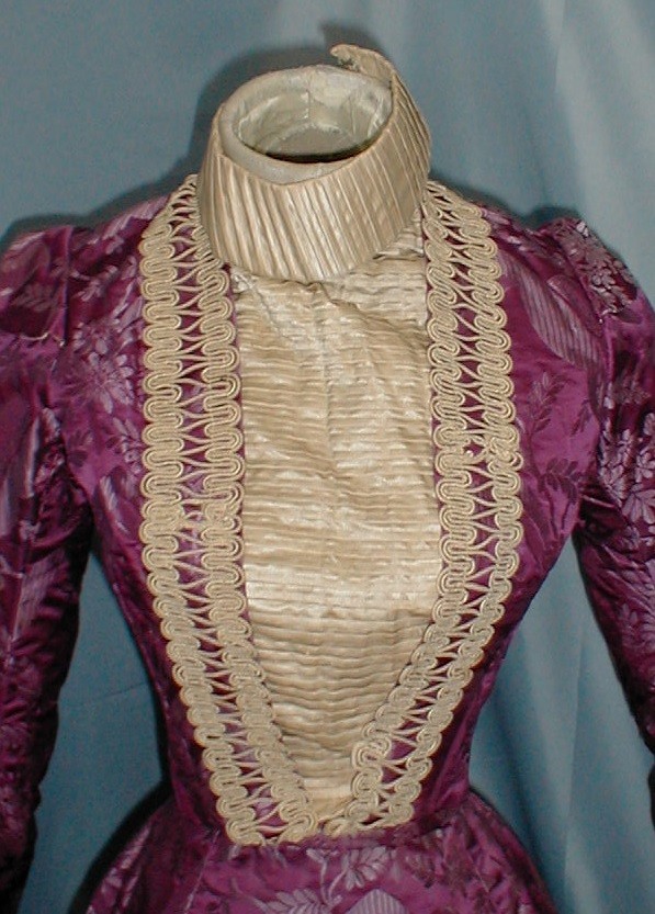 Majestic Antique Evening Dress Victorian 1890 Leaf & Floral Print Copper Satin