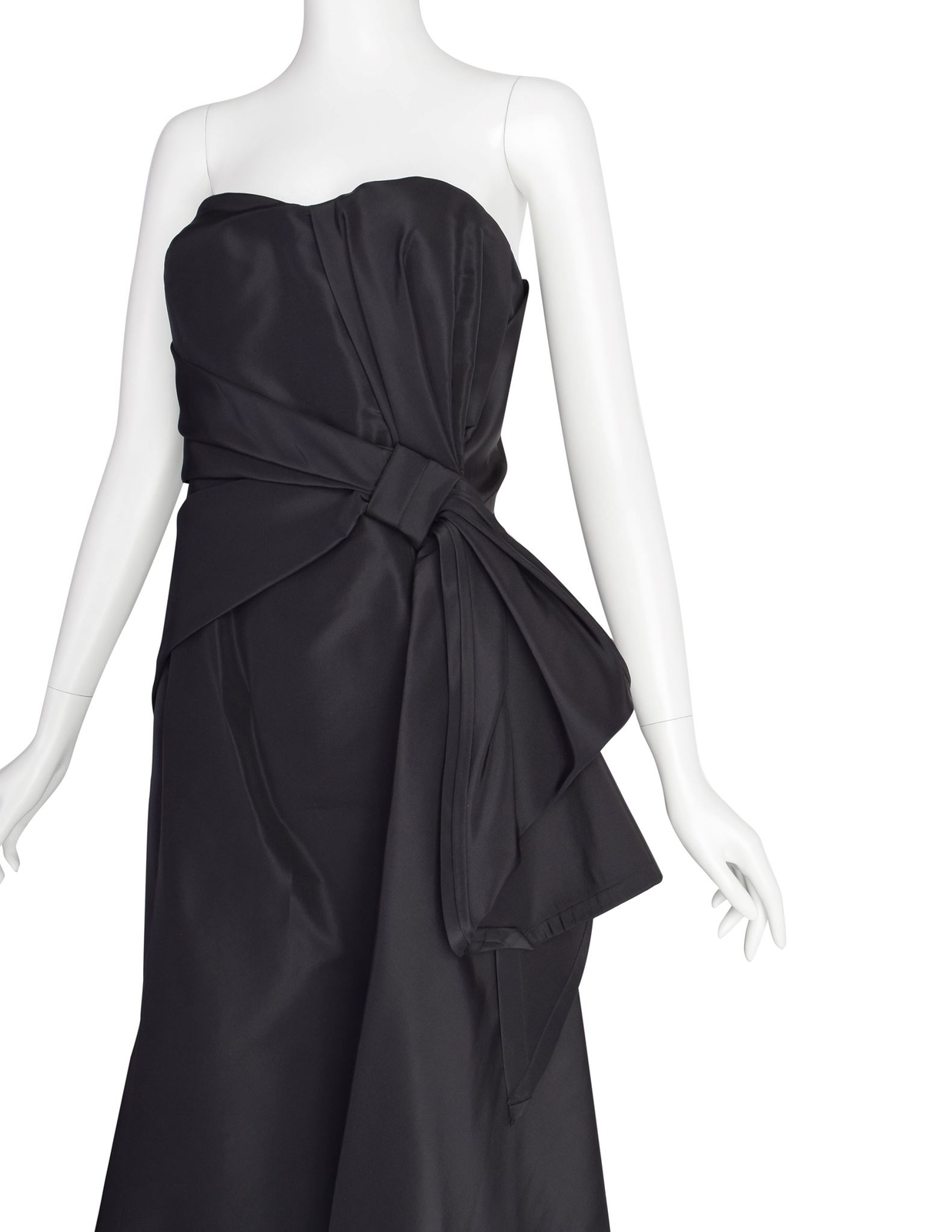 Carolina Herrera Vintage Black Silk Faille Gathered Knot Evening Gown