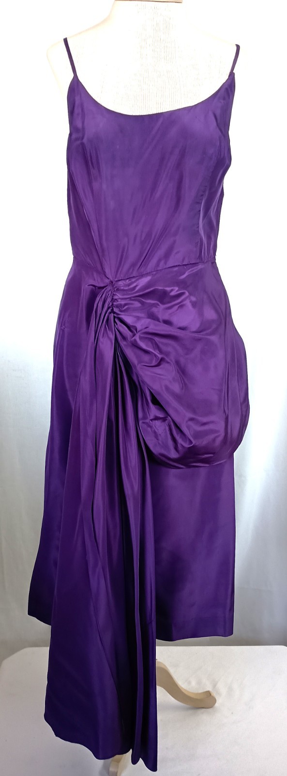 Vintage 50&rsquo;s Party Cocktail Dress Purple Taffeta Acetate Spaghetti Strap Dress M