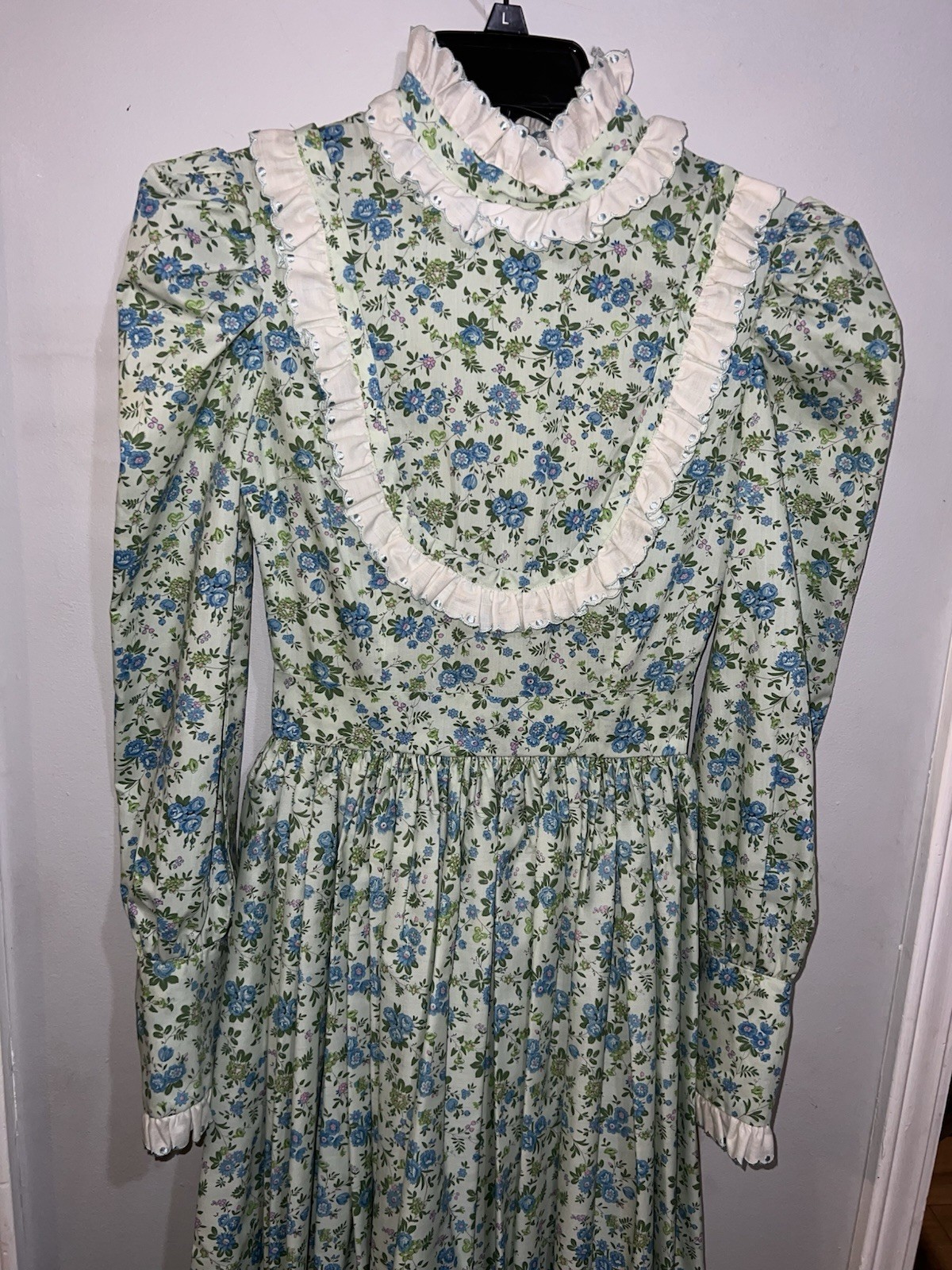 VTG 70s Prairie Cottage Core Renaissance Handmade Cotton Dress XS Floral Maxi