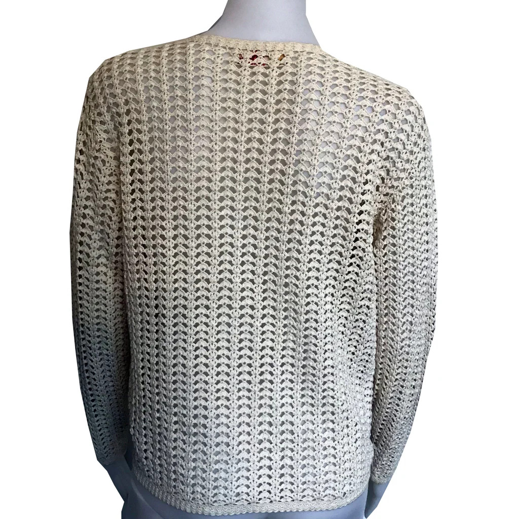 Vintage Hand Crocheted Cotton Cardigan Cream Women’s Small Cottage Core