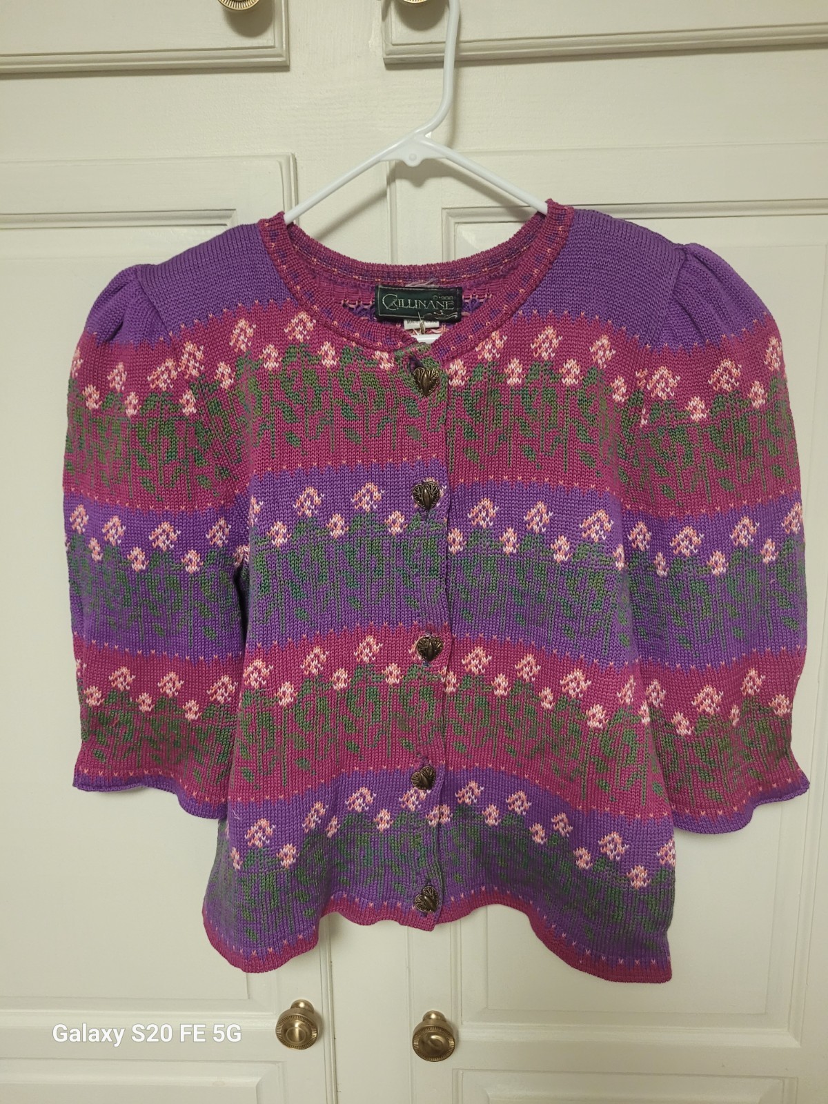 vintage NWT Cottagecore Cullinane 100% Cotton Pink and Purple Floral Cardigan